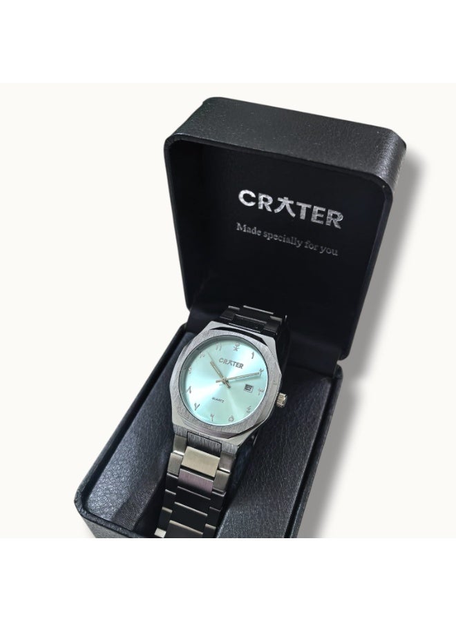 كريتر  ساعة كريتر (CRATER) للرجال – تصميم ملكي فاخر من الستانلس ستيل، مينا كلاسيكي مع عرض التاريخ، مقاومة للماء – تشمل علبة الماركة (فضي /تيفاني). - Image 3